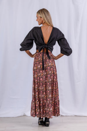 Tropez Wrap Top in Black Linen