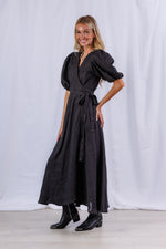 Diana Maxi Wrap Dress in Black Linen