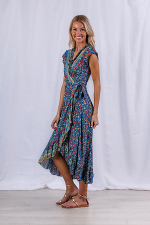 Havana Maxi Wrap Dress in Lagoon