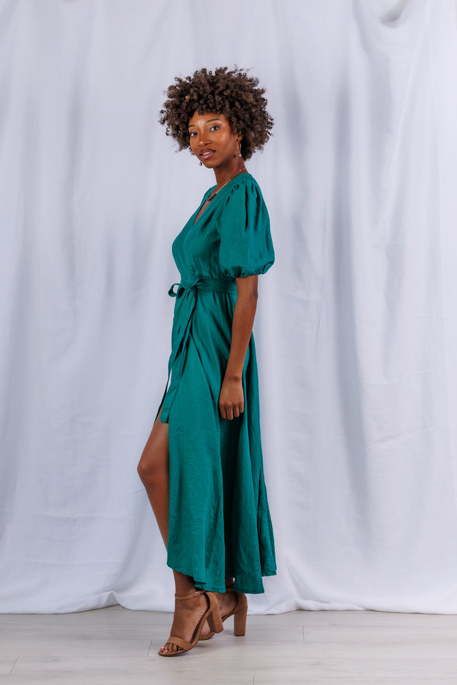 Diana Maxi Wrap Dress in Jade Linen