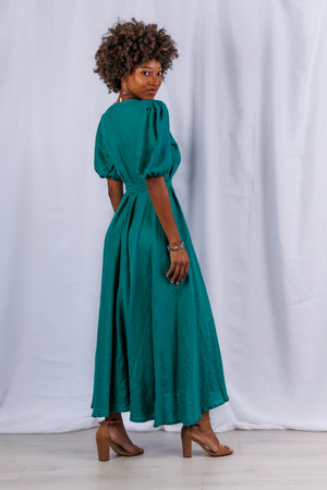 Diana Maxi Wrap Dress in Jade Linen