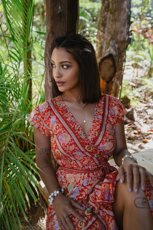 Havana Maxi Wrap Dress in Orange Crush