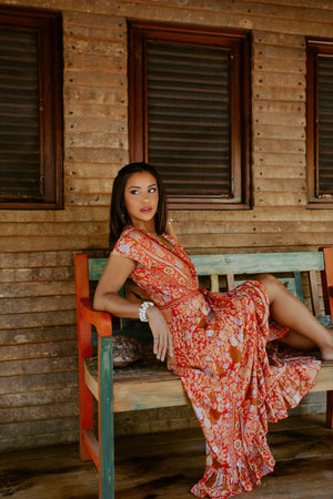 Havana Maxi Wrap Dress in Orange Crush