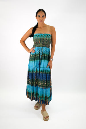Getaway Maxi Dress in Blue Tie Dye