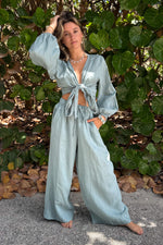 All Day Linen Pant in Bleached Aqua