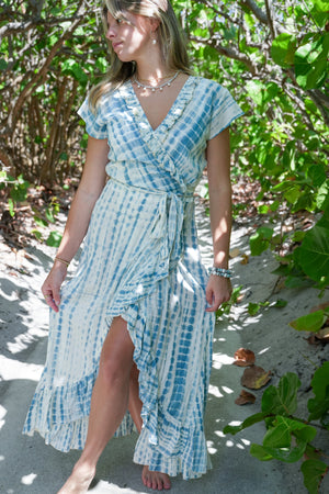 Havana Maxi Wrap Dress in Cloud Tie-Dye