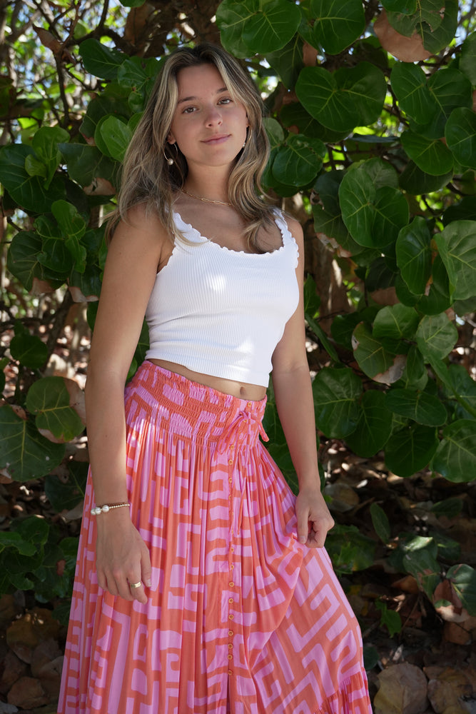 Drifter Skirt in Coral Geo