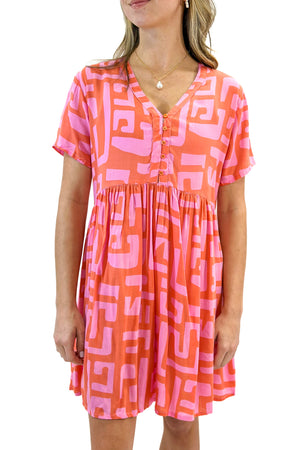Love Street Mini Dress in Coral Geo