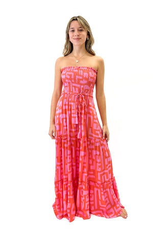 Getaway Maxi Dress in Coral Geo
