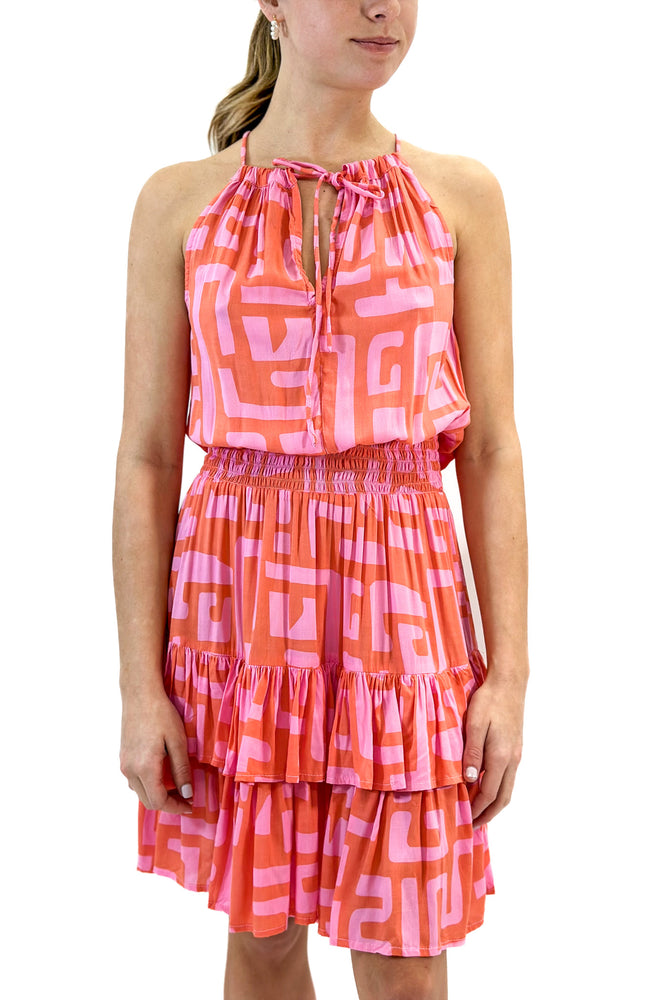 Lele Mini Dress in Coral Geo