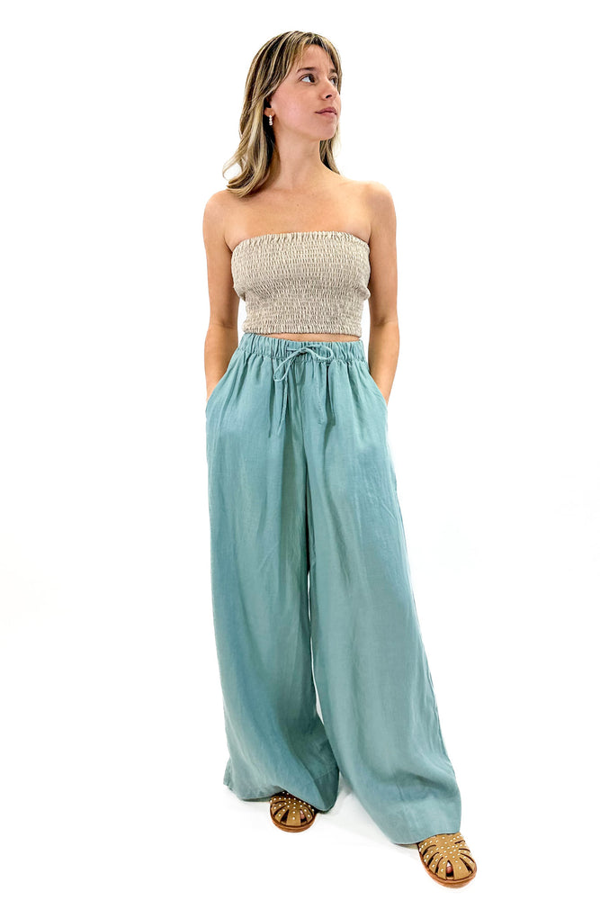 All Day Linen Pant in Bleached Aqua