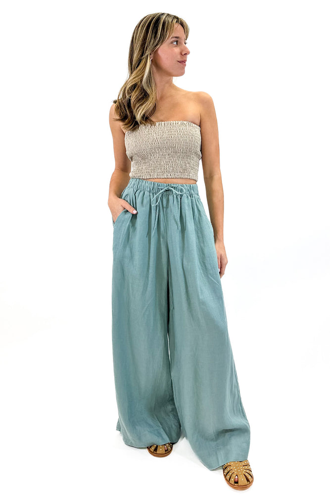 All Day Linen Pant in Bleached Aqua