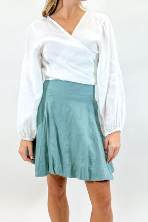 Bubble Mini Skirt in Bleached Aqua Linen