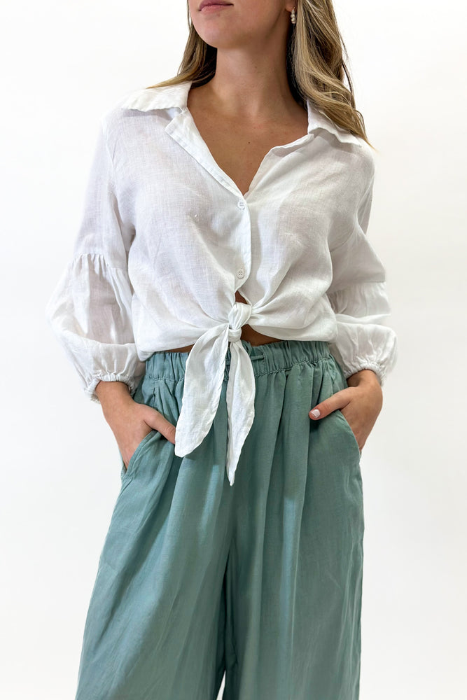 All Day Linen Pant in Bleached Aqua