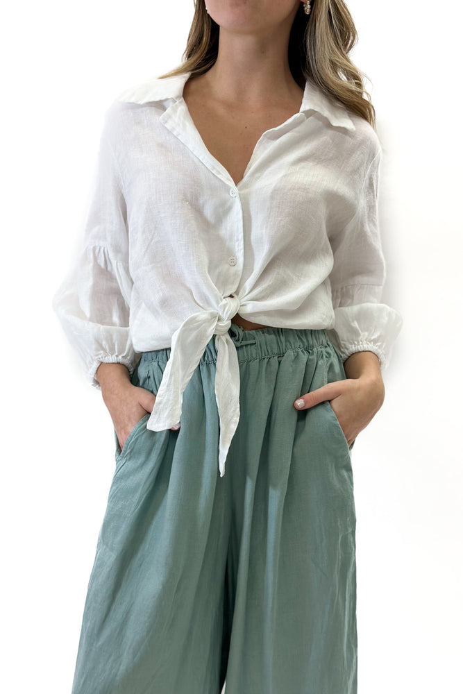 All Day Linen Pant in Bleached Aqua