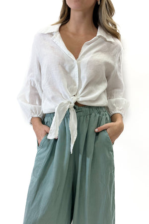 All Day Linen Pant in Bleached Aqua