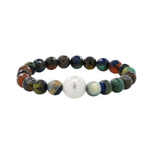 Ocean Agate & Baroque Pearl Stretch Bracelet