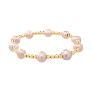 
            
                Load image into Gallery viewer, Pink Pearl &amp;amp; Gold Bead Bracelet
            
        