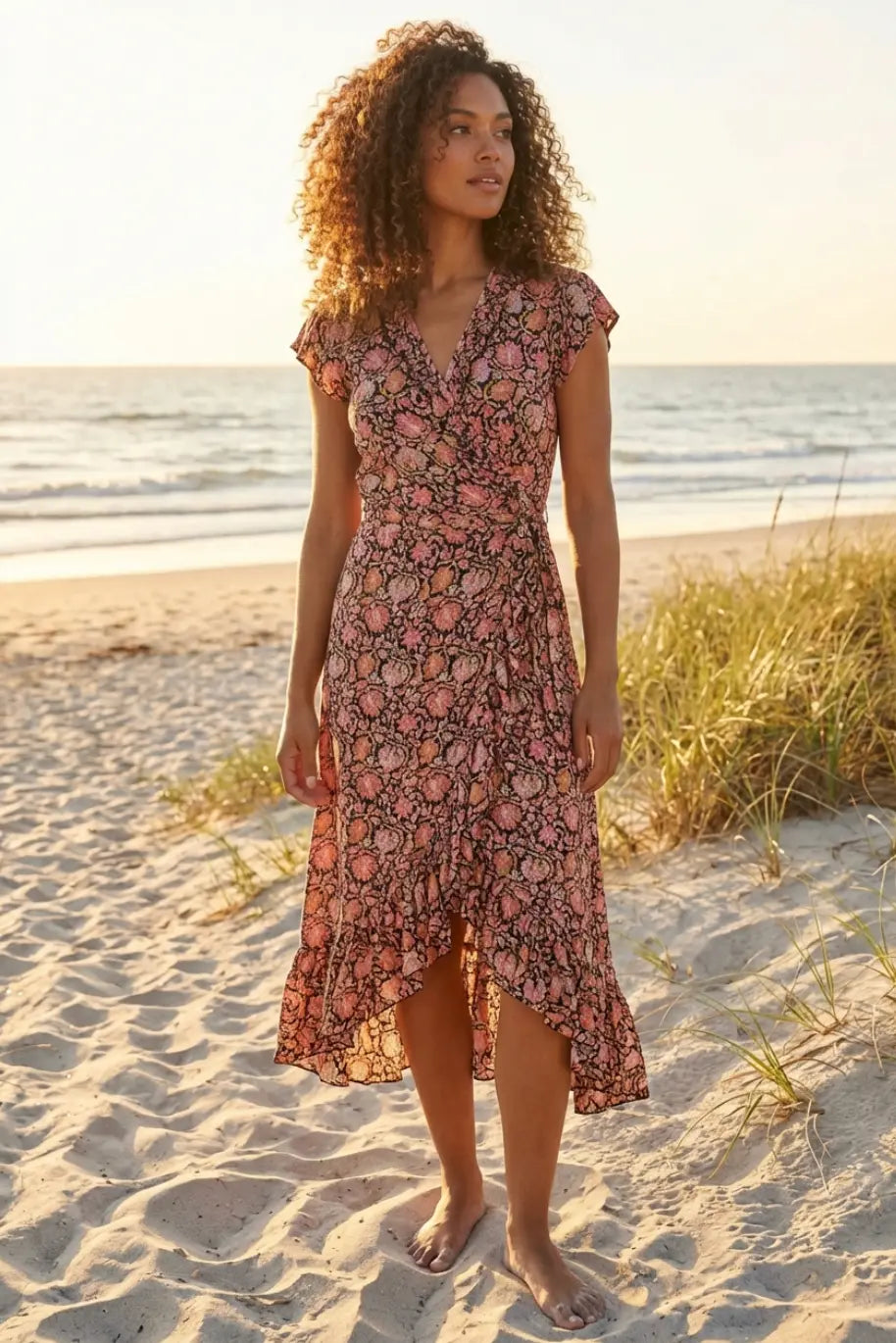 Havana Maxi Wrap Dress in Zuri - Sea Lustre