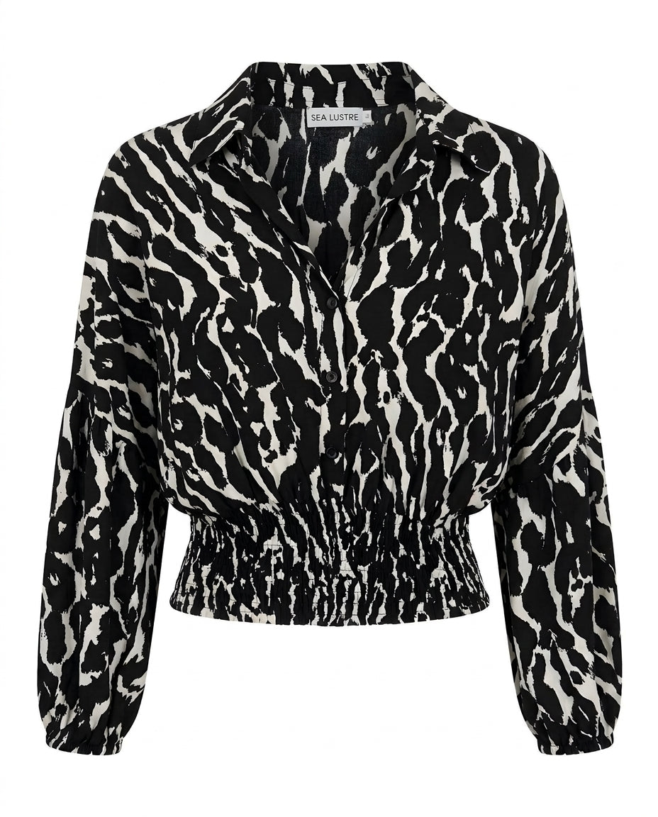 Relaxed Balloon Sleeve Blouse with Elastic Waist, resort wear