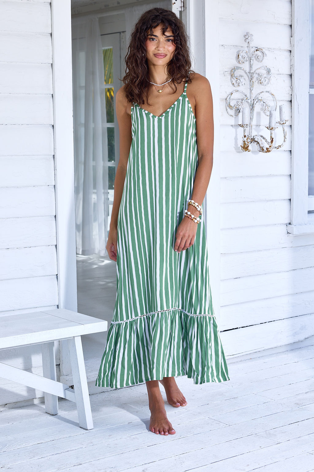 Day Tripper Slip Dress in Palm Stripe