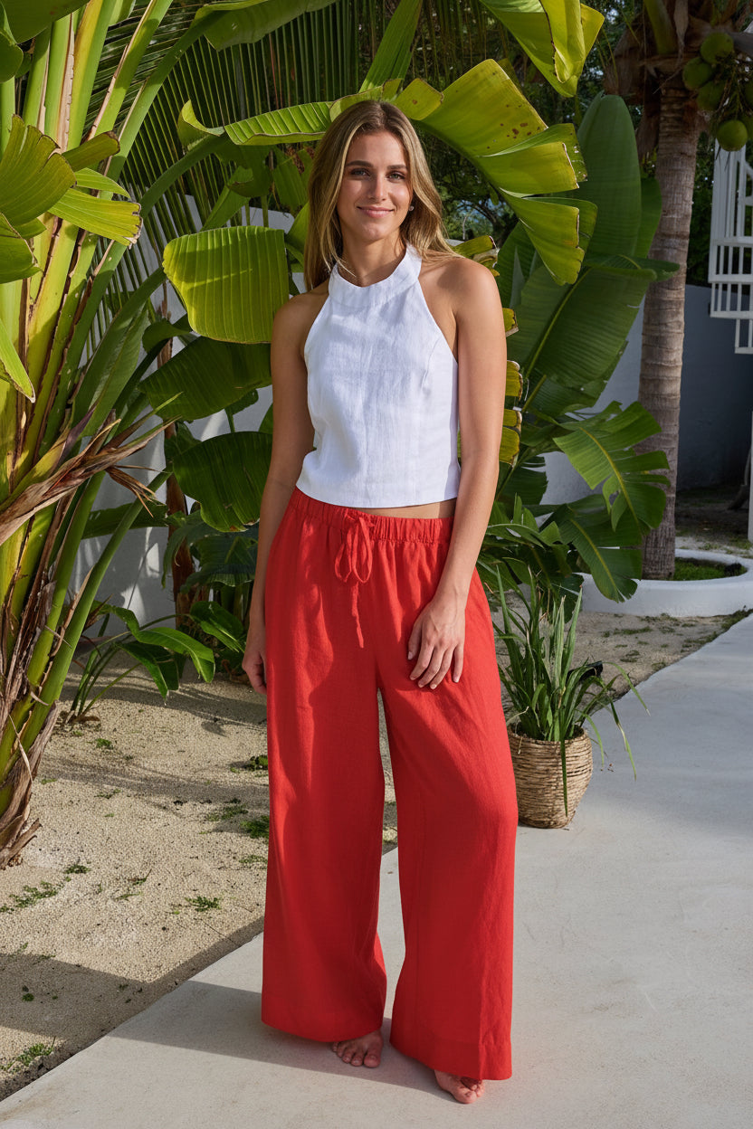 Zia Halter Top in White Linen Sea Lustre Clothing