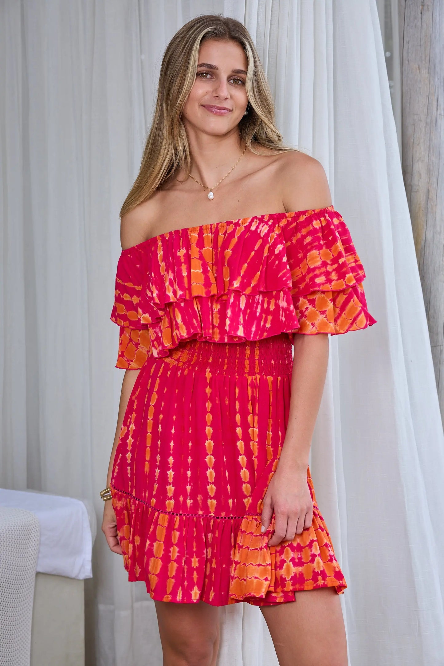 Coco Ruffle Mini Dress in Sunfire Tie Dye Sea Lustre Clothing