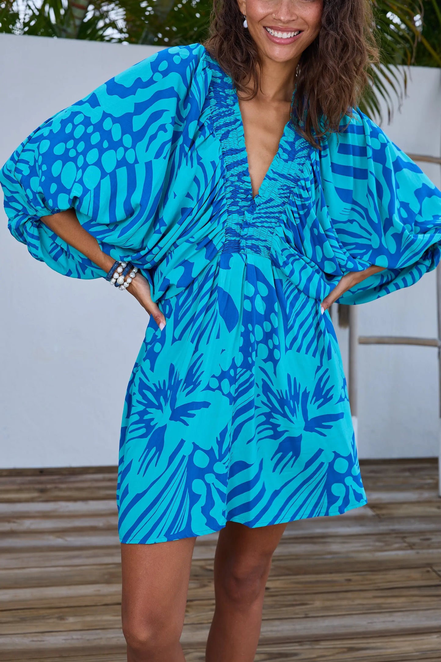 Ocean Walk Mini Dress in Turks Sea Lustre Clothing
