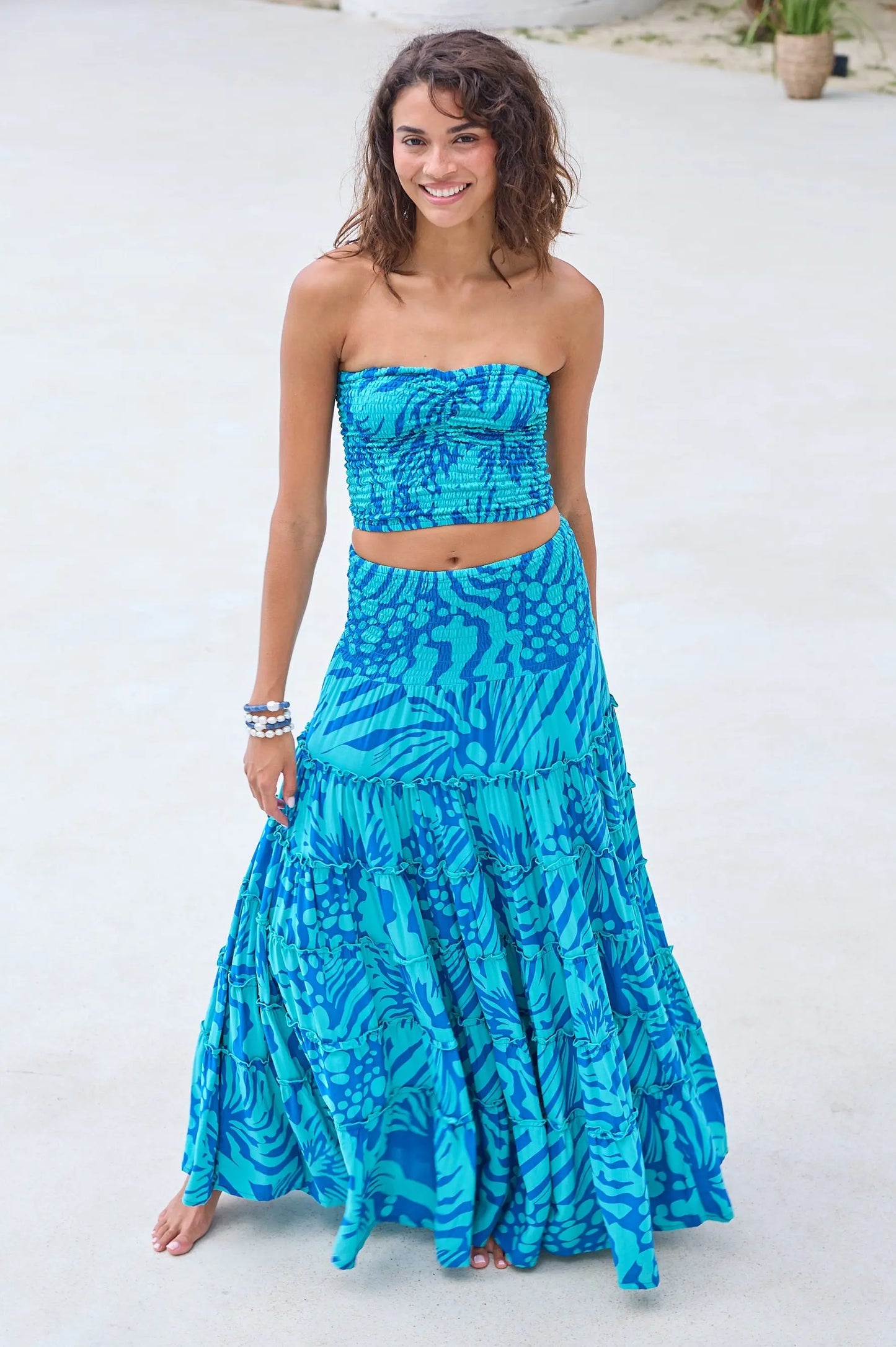 Calypso Maxi Skirt in Turks Sea Lustre Clothing