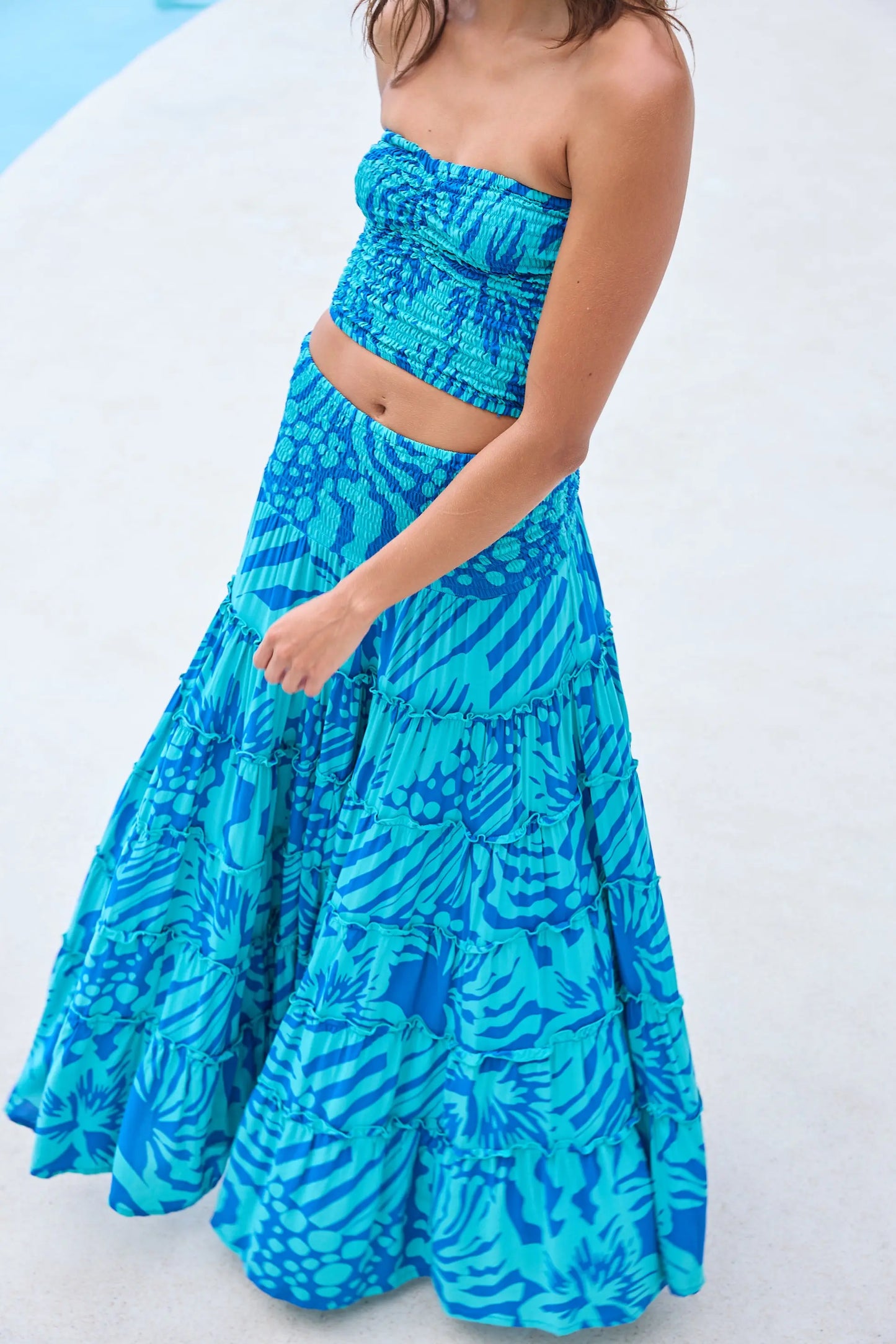 Calypso Maxi Skirt in Turks Sea Lustre Clothing