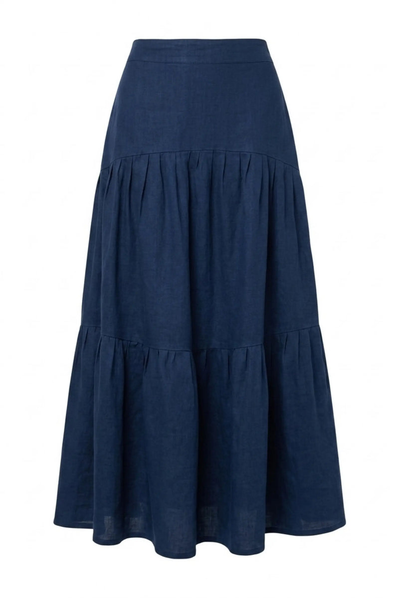 Payson Maxi Skirt in Navy Linen Sea Lustre Clothing