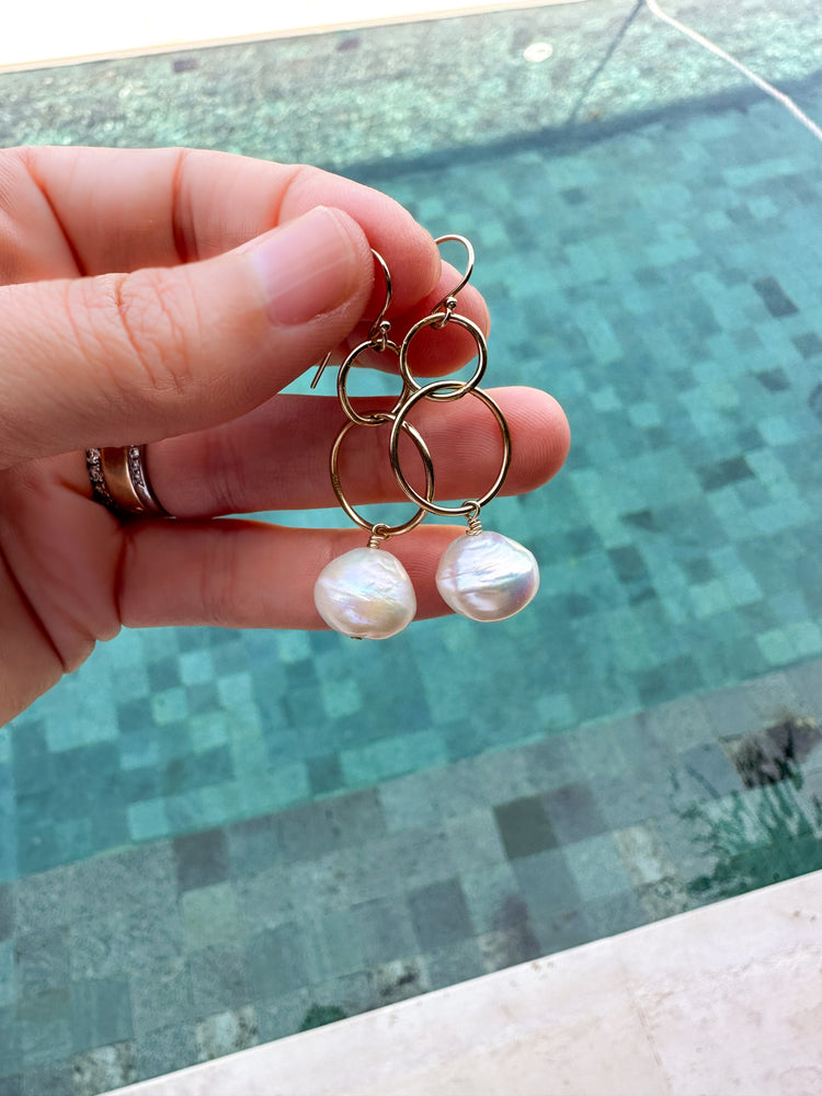 Hula Hoop Earrings in Freshwater Pearl
