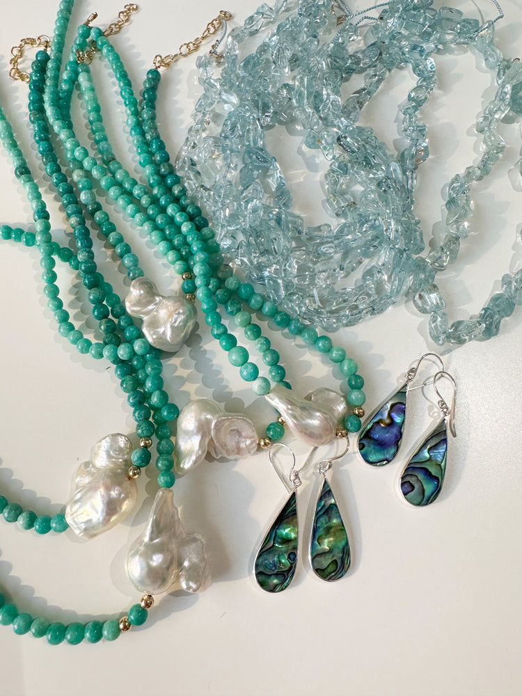 
            
                Load image into Gallery viewer, Akoya Pearl &amp;amp; Amazonite Necklace
            
        