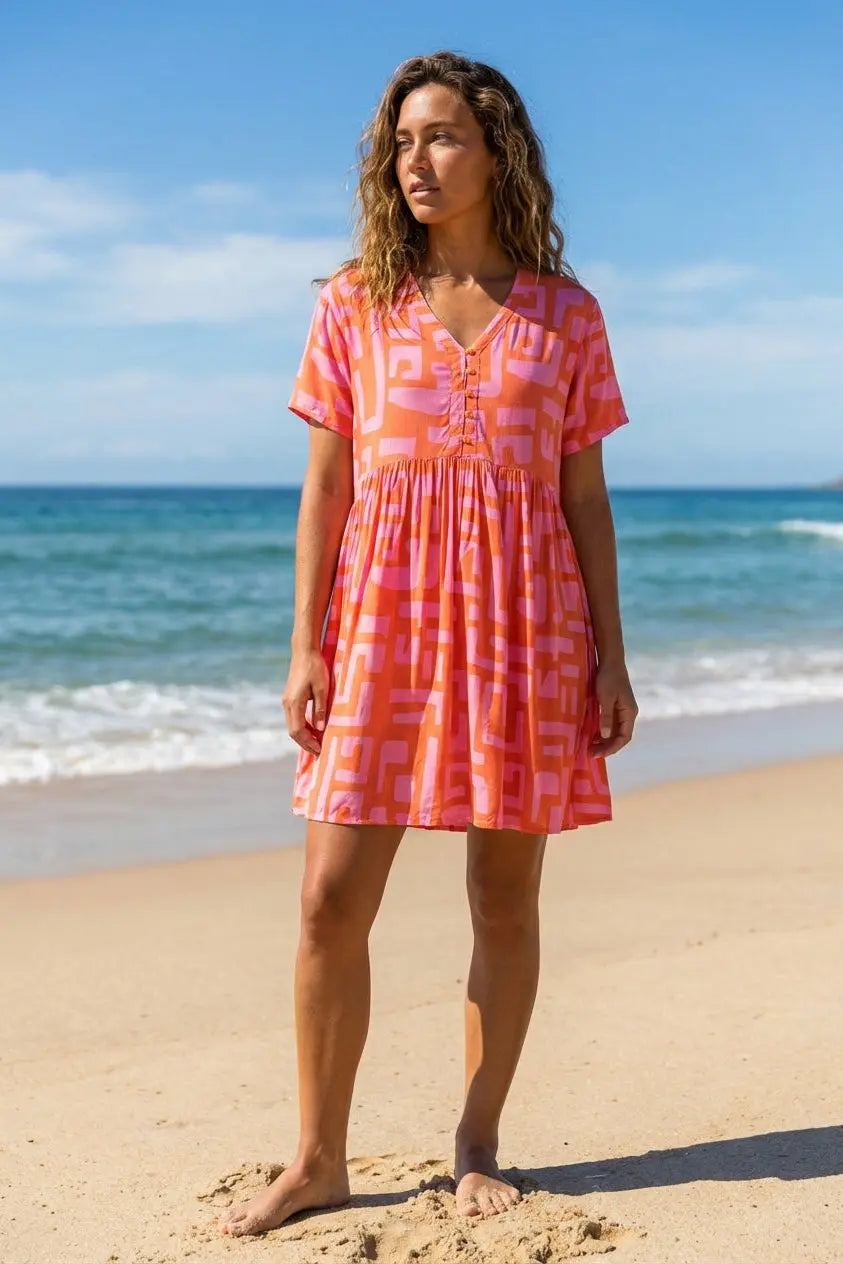 Love Street Mini Dress in Coral Geo