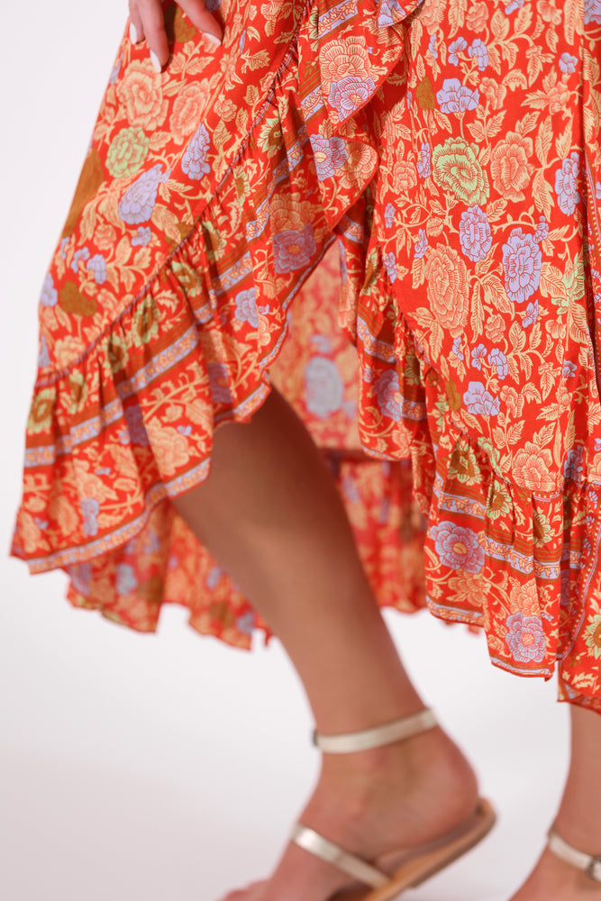 Havana Maxi Wrap Dress in Orange Crush