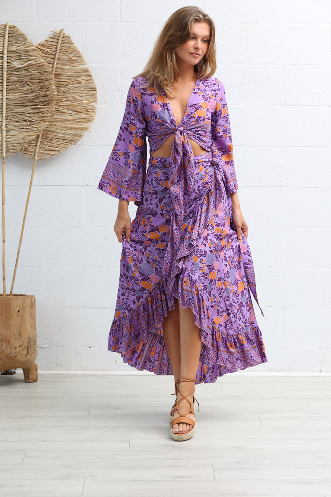 
            
                Load image into Gallery viewer, Honey Maxi Wrap Skirt in Purple Crush
            
        