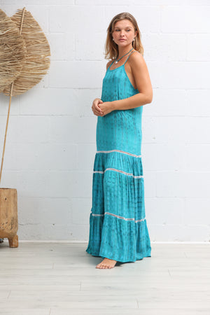 
            
                Load image into Gallery viewer, Indie Lace Maxi Dress in Aqua Tie Dye
            
        