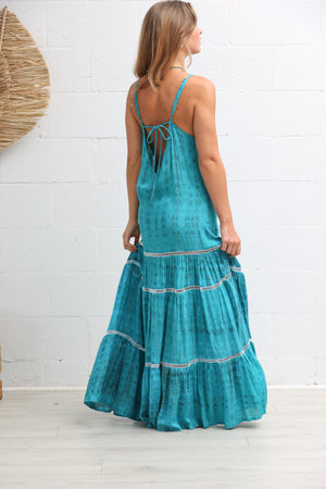 Indie Lace Maxi Dress in Aqua Tie Dye