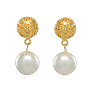 
            
                Load image into Gallery viewer, Antiqued Pearl Drop Earrings
            
        