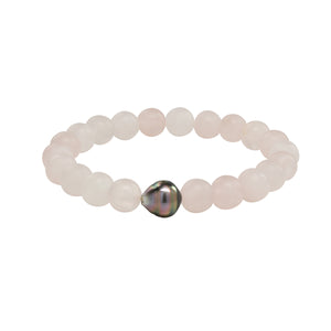 Tahitian Pearl & Rose Quartz Stretch Bracelet