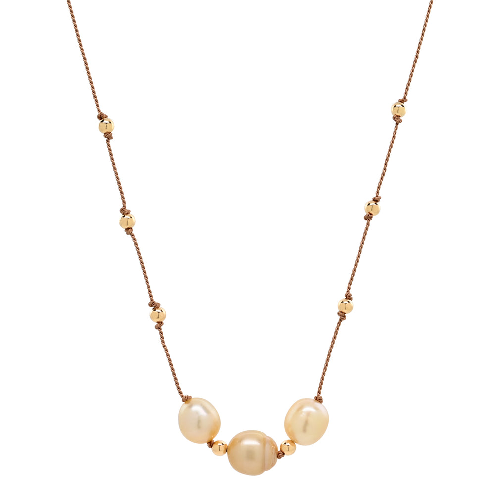 
            
                Load image into Gallery viewer, Gold South Sea Pearl Trio Necklace on Silk
            
        