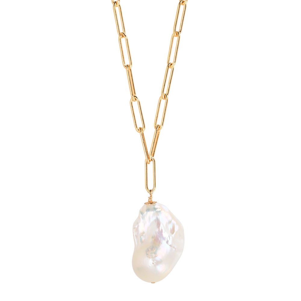 Baroque Pearl & Gold Link Necklace