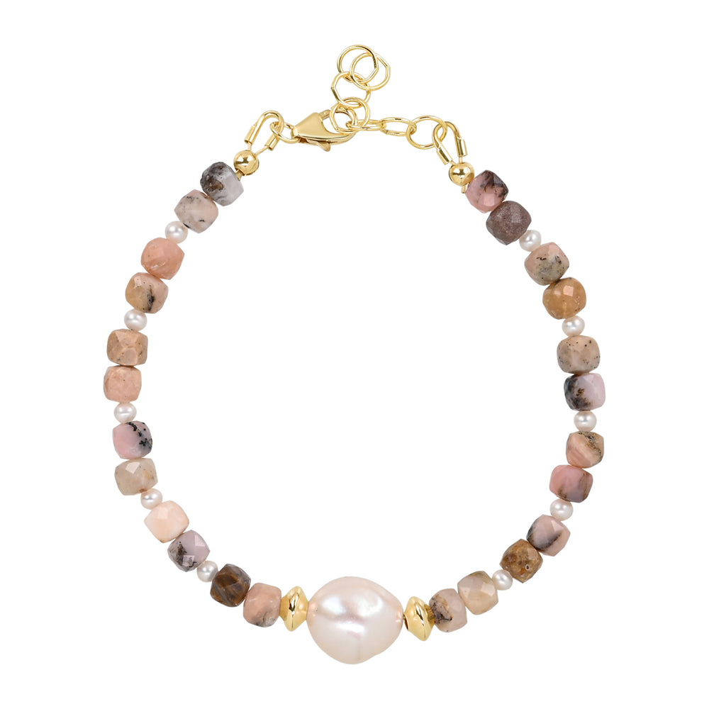 
            
                Load image into Gallery viewer, Pink Opal &amp;amp; Pearl Solitaire Bracelet
            
        