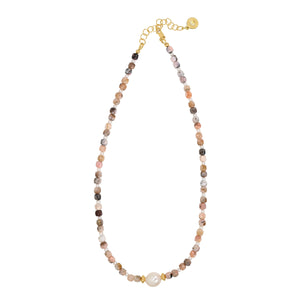Pink Opal & Pearl Solitaire Necklace