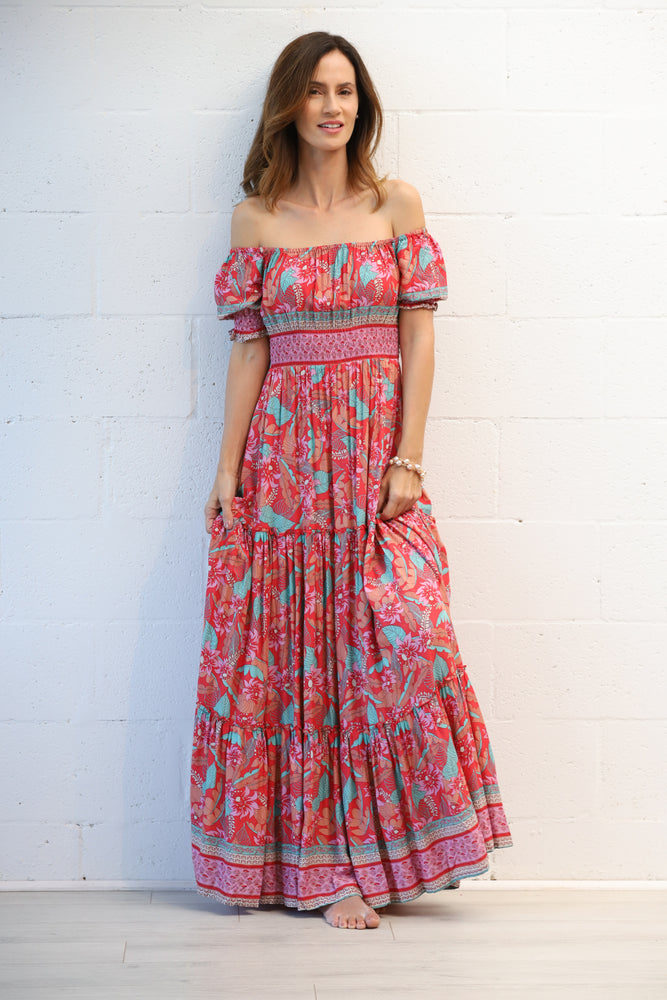 
            
                Load image into Gallery viewer, Sydney Off the Shoulder Maxi Dress in Taro Palm
            
        