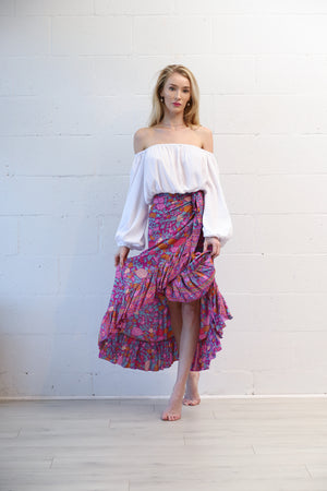 Honey Maxi Wrap Skirt in Fuchsia Floral