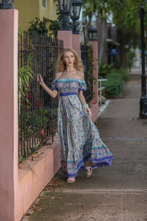 
            
                Load image into Gallery viewer, Sydney Off the Shoulder Maxi Dress in Soiree
            
        