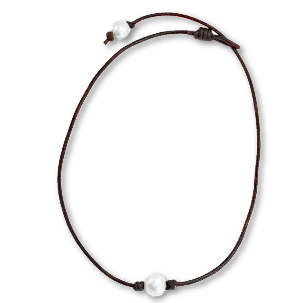 Leather Surfer Necklace in Freshwater Pearl -- Sea Lustre Jewelry - 2