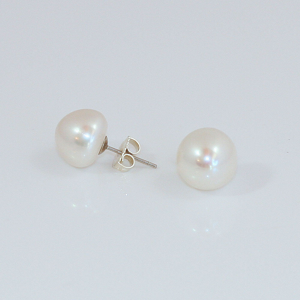 
            
                Load image into Gallery viewer, Sterling Silver 12mm White Freshwater Pearl Studs -- Sea Lustre Jewelry - 2
            
        