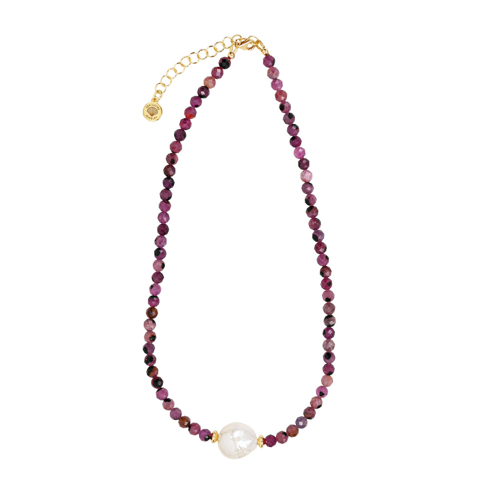 
            
                Load image into Gallery viewer, Ruby &amp;amp; Freshwater Pearl Solitaire Necklace
            
        